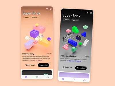 Bricks 3d app dailyui e commerce filter mobile toys