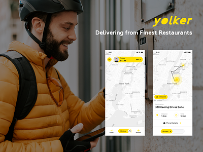 App Yolker for Yolk Restaurants app delivery finest food london luxury map mobile restaurants rider ui ux yolk