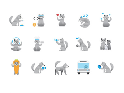 Wellness App Icons 2d badge blue character cute fun health icon icons illustration illustrator wolf