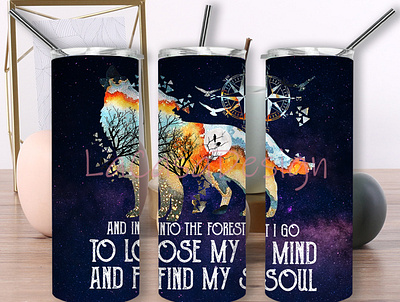 Wolf And Into The Forest Tumbler design galaxy tumbler graphic design wolf tumbler