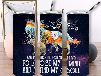 Wolf And Into The Forest Tumbler design galaxy tumbler graphic design wolf tumbler