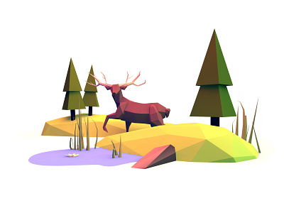 Into the Wild 3d 3d art 3d modeling c4d cinema4d deer design illustration into the wild low poly lowpolyart nature nature illustration rendering wild wild animal