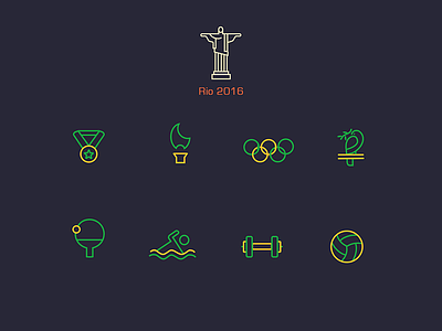 Rio 2016 Olympics line Icons