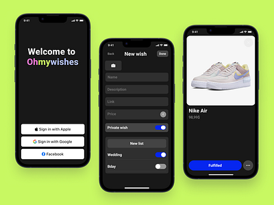 OHMYWISHES – Wishlist UI app colorblock typography ui ux