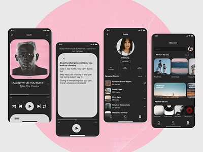 Concept music player app colorblock typography ui ux