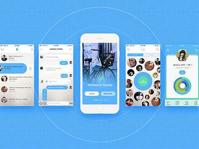 Vuzelaa - Social App app blue chat design flat social social app ui user experience profile user interface ux