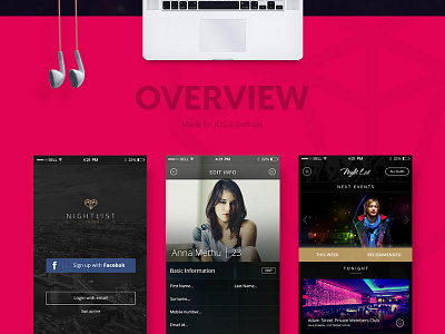 Nighlist App UI app app design flat design ios app london music overview table booking ui user experience user interface