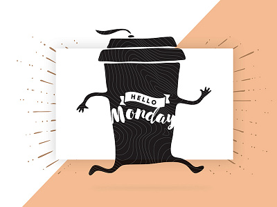Hello Monday - Daily UI challenge #06 coffee cup hello illustration monday motivation patteren run texture ui ux