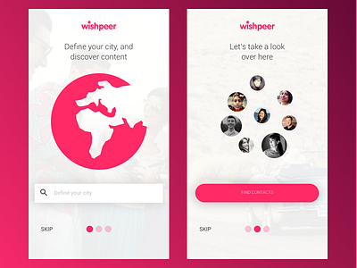 App Walktrough - Wishpeer app carousel faces friends guide map onboarding tour walktrough