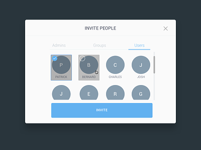 Invite People app check checkbox grid option placeholder popup select tabs users webapp window