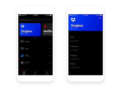 Keepkee - IOS Mobile App app cards dark dark ui ios keemac keepass keeweb password redesign