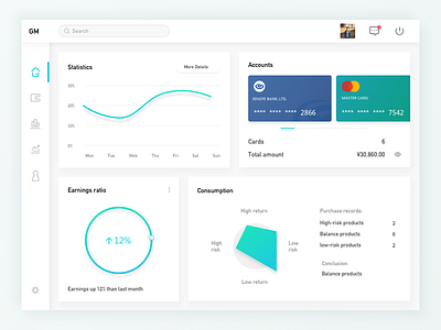 Web Dashboard chart dashboard design financial flat graph icons numbers pie stats ui web
