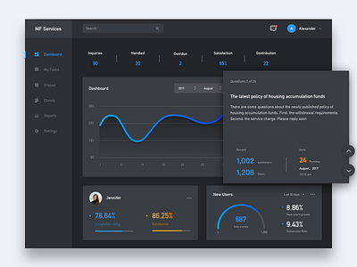 Service Account-Dark theme black chart dark dashboard design flat graph numbers service stats ui web