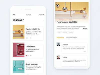 Read Exploration app card read social ui ux white