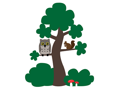 Owl and sqirrel owl squirrel toadstool tree