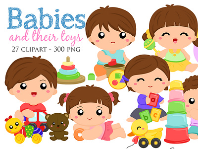 Baby and Toys clipart vector set baby baby boy baby girl boy colorful creative cute cute vector design girl graphic design illustration imagination little kids play pretend story telling toys vector