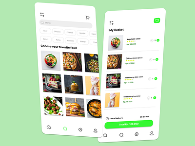 Search and Basket Foodies UI mobile app