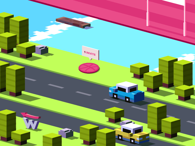 Crossy Road To Dribbble animation crossy road game gif hello dribbble illustration