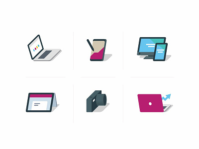 Icons for Digital Services colorful flat icons oblique services shadow