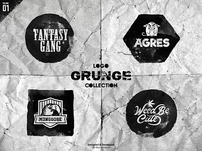 Grunge logo collection - Vol. 01 aggressive branding collection design emblem fantasy gang graphic design grunge illustration logo logomark logotype mascot mongoose portfolio sport vector weed
