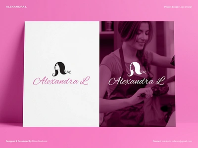 Alexandra L - Logo Design beauty boutique branding design elegant girl graphic design haircut hairstyle illustration logo logotype manicure pedicure pretty salon scissors script vector woman