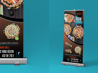 Rollup - Sushi now available banner braniding dubai food graphic design meelantche print rollup sushi