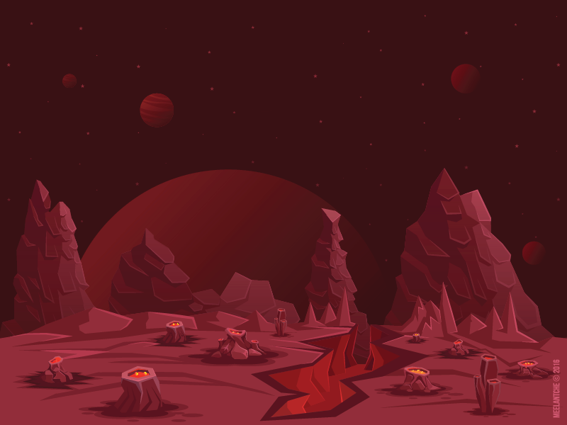 Space environment meelantche planets mountain clouds game design background science fiction vector illustration kiss hero universe digital art illustration