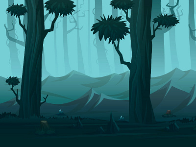 Forest dark digital art environment forest game design illustration ios kiss hero meelantche mountain trees