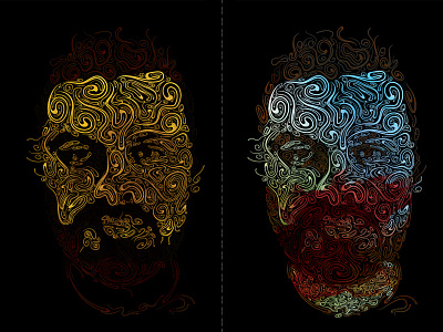 Twins abstract autoportrait beard character design color digital art illustration meelantche vector art vector illustration