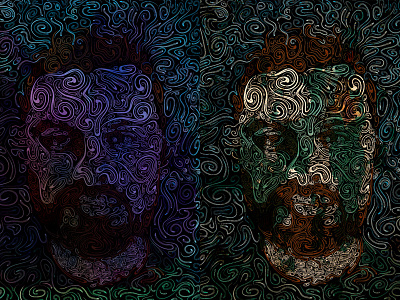 Twins_02 abstract autoportrait beard character design color digital art illustration meelantche vector art vector illustration