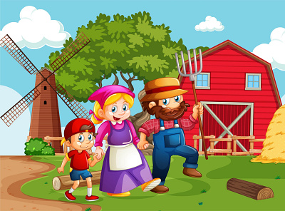 A farmer with his wife and son amazon book book illlustration graphic design kindle book logo