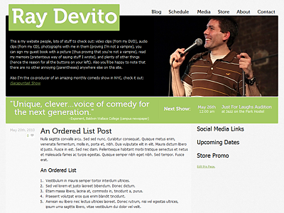Comedy in HTML comedian comedy green museo website wordpress