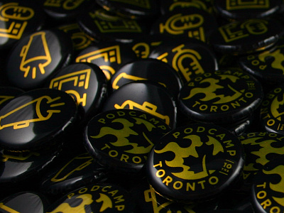 Black and Yellow buttons conference podcamp swag toronto