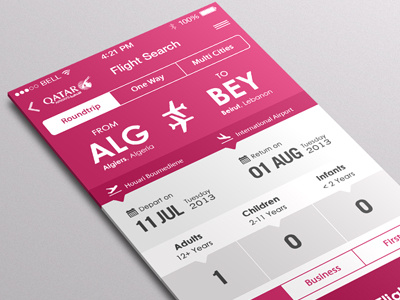 Flight Search App Iphone Ios7 Final airways app booking flat flight ios7 iphone mobile qatar travel trip ui