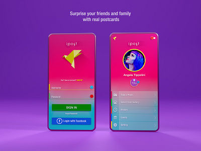 ipost app - postcards 3d app design flat ios mobile production design ui