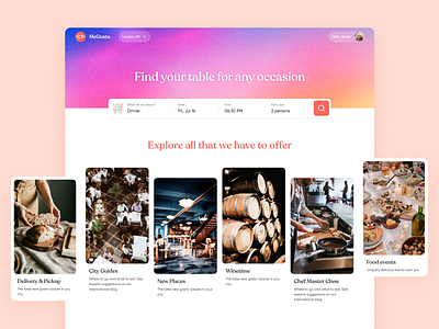 MeGusta | Restaurant Booking Homepage booking food homepage market restaurant saas table ui user interface user experience ux web website