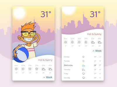 Weather Forecast App app cadabra card colours concept flat illustration interface mobile sun ui weather