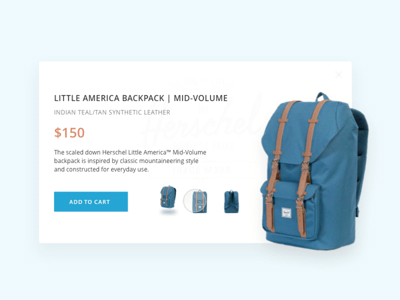 BackPack Store animation backpack blue cadabra e commerce gif light product purchase ui web