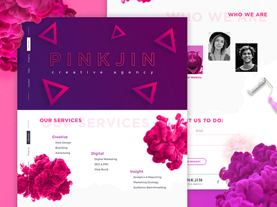 PinkJin agency cadabra clean landing minimal pink purple services site ui web white