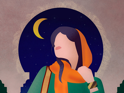 Oriental woman illustration moon night oriental woman