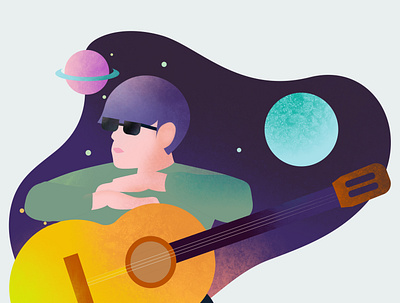 Guitarist brush color guitarist illustration music night space