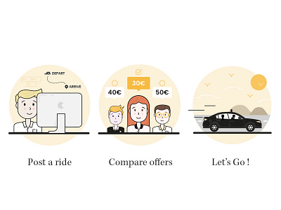 illustration avatar car compare driver faces gold illustration macbook price road sky taxi