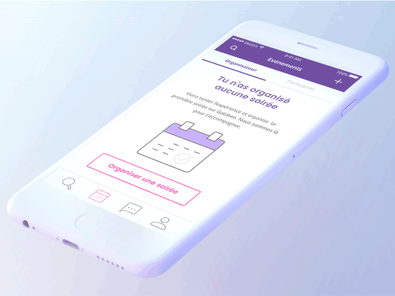 0 participation - Gatzbee app app button houseparty icon illustration menu party pink purple tabs