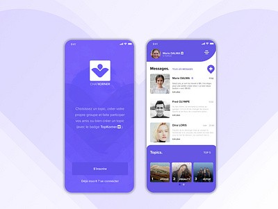 Chatkorner - Messenger and topic chat chat chat app contact dailyui design flat message messenger purple signin signup topics ui uidesign uiux
