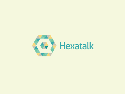Hexatalk Logo Design bubble chat communication design hexagon logo mosaic puzzle social speech talk triangle