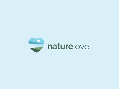 NatureLove Logo Design cloud design field grass heart landscape logo love nature sea sky