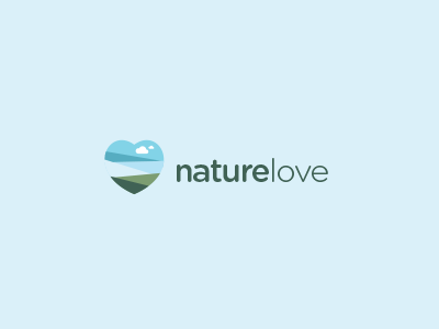 NatureLove Logo Design nature love heart landscape logo sky grass design cloud field sea
