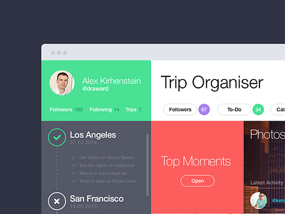 Trip Organiser activity app application dashboard design flat interface travel ui ux web widget