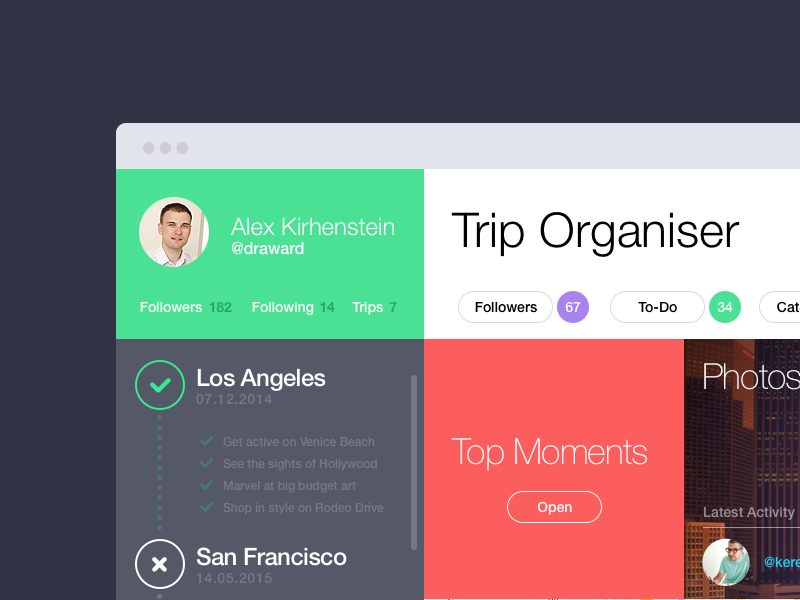 Trip Organiser web design flat ui ux travel app widget dashboard application interface activity
