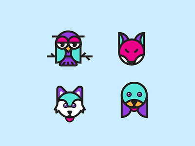 Animal Icon animal dachshund design dog flat fox husky icon logo material design minimal owl